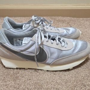 Nike Waffle Debut Silver Gray Satin Sneakers Women’s Size 8 Retro Running Shoes